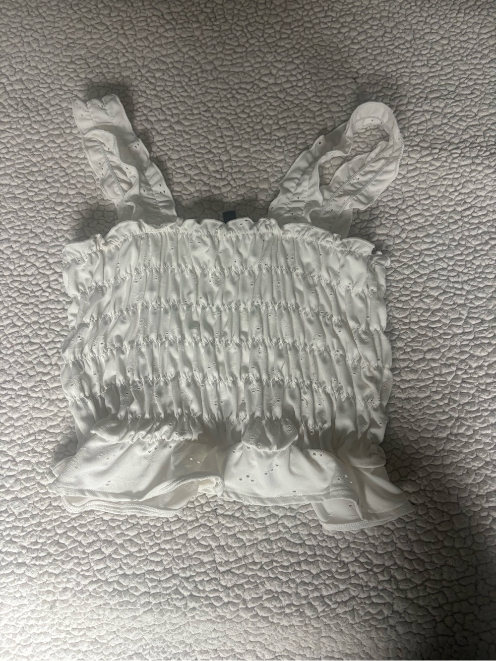 H&M White Smocked Eyelet Crop Top